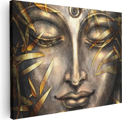Artaza Canvas Schilderij Boeddha - 80x60 cm - Wanddecoratie Spiritueel - Muurdecoratie Botanisch - Schilderijen Op Canvas
