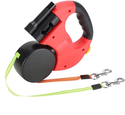 VT Goods - Hondenriem - Dubbele intrekbare hondenriem - Flexibel met LED verlichting - Rood - Reflecterende hondenriem - Geschikt voor honden en kat...