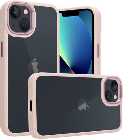 IYUPP Hoesje Geschikt voor iPhone 14 Hoesje - Shockproof Back Cover - Roze Transparant