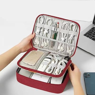 Arvion Kabelorganizer Tas - 3 Lagen - Rood - Reiskabeltas voor Elektronica Accessoires