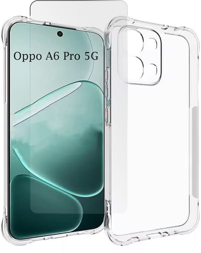 Hoesje + Glas Geschikt voor Oppo A6 Pro 5G - Transparant - Casemania Anti-shock Back Cover met 1x Tempered Glazen Screenprotector - Extra Stevig Val en Stootbescherming Telefoonhoesje