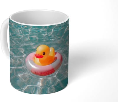 Mok - Koffiemok - Badeend - Zwemband - Geel - Mokken - 350 ML - Beker - Koffiemokken - Theemok