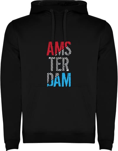 Zwarte Hoodie AMSTERDAM in kleuren Nederlandse vlag - stoer - humor Maat M