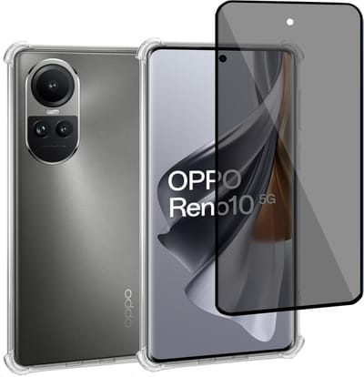 Geschikt voor OPPO Reno 10 / 10 Pro - Hoesje + Privacy Screenprotector – Privé - Gehard Glas Cover