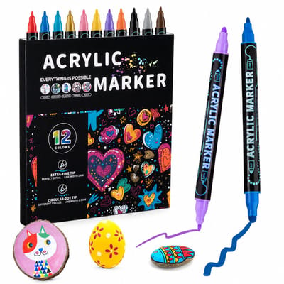Acrylstiften - 12 kleuren - dubbele zachte punt - voor tekenen en doodling - basisverpakking