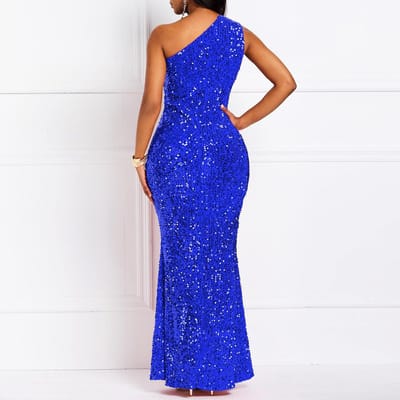 Elegante pailletten jurk met schuine kraag en bodycon pasvorm