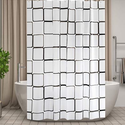 Dailygoods- Douchegordijnen Schimmelbestendig - Waterdicht 180x220 cm - Extra Lange Badkamergordijnen - PEVA Materiaal - Inclusief 12 Hakjes - Zwart/Wit Design - Badkamergordijn