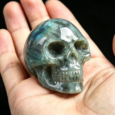 2 Inch Natuurlijke Kristallen Schedel Beeldje Handgesneden Edelsteen Amethist Schedel Standbeeld Huis Bureau Decoratie Ornament Halloween Cadeau gray