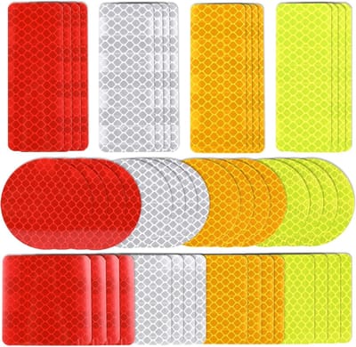 Set van 48 Reflecterende Stickers voor Fiets en Motor, Veiligheid Reflector Stickers, Zelfklevende Reflectoren, Ideaal voor Kinderwagens en Veiligheid