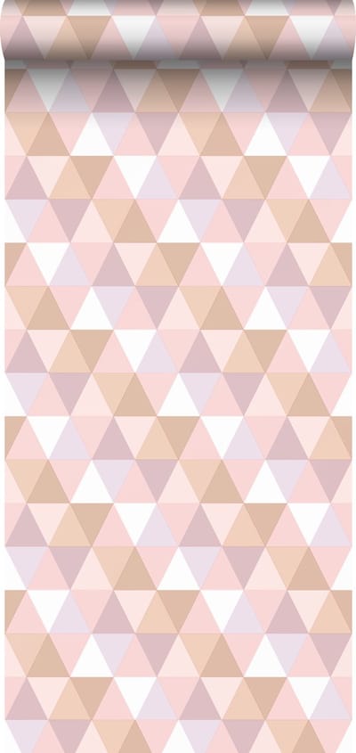 ESTAhome behang driehoekjes lila paars, zacht roze en terracotta - 50 x 900 cm - 139475