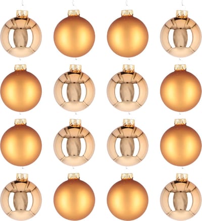 Glazen kerstballen - Set van 16 stuks/80mm - Luxe kerst decoratie - Sfeervolle kerstversiering voor in de kerstboom - Glas - Koper Combi - Mat/Glanzend Goud