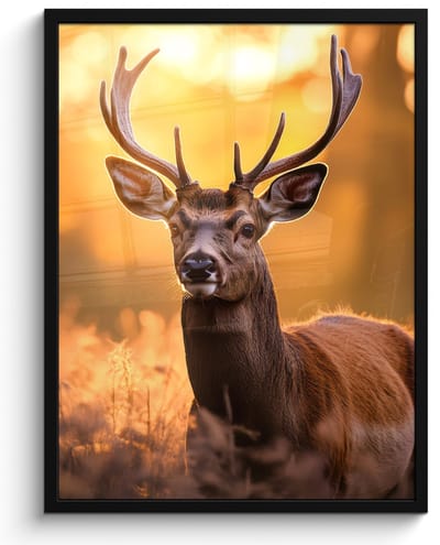 Poster in lijst - Fotolijst 50x70 cm - Posters - Hert - Gewei - Herfst - Bos - Bruin - Natuur - Bosdieren - Posterlijst zwart - Decoratie - Wanddecoratie woonkamer - Muurdecoratie slaapkamer