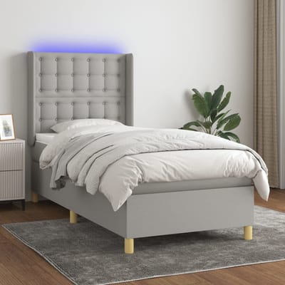 vidaXL - Boxspring - met - matras - en - LED - stof - lichtgrijs - 80x200 - cm