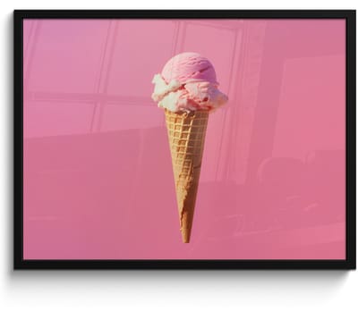 Poster in lijst - Fotolijst 70x50 cm - Posters - Hoorntje - Schepijs - Roze - Posterlijst zwart - Decoratie - Wanddecoratie woonkamer - Muurdecoratie slaapkamer