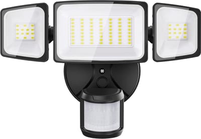 Krachtige Buitenlamp met Bewegingssensor en 3 Verstelbare Hoofden, 3900 Lumen, Koud Wit Licht