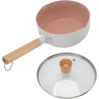 Steelpan Anti-aanbak Aluminiumlegering Multifunctionele Melkpan met Houten Handvat voor Inductie Gasfornuis Wit wit