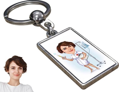 Verpleegster Karikatuur - Gepersonaliseerde Karikatuur Sleutelhanger met Jouw Foto - Cadeau - Verjaardag - Kerst - Kado - Valentijn - Moederdag - Moederdag cadeautje - Moederdag cadeau voor mama - Gepersonaliseerd Cadeau