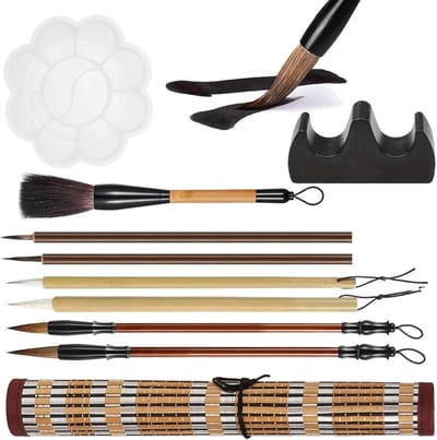 Penseelset Van 10, Professionele Kalligrafie, Schrijfborstel, Kanji Japanse Sumi Tekenborstel Voor Kalligrafie Handbelettering Kanji Japans (Met Penseeltas)