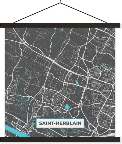Posterhanger incl. Poster 60x60 cm - Schoolplaat - Saint-Herblain - Plattegrond - Stadskaart - Kaart - Frankrijk - Textielposter - Zwarte latten - Stadskaart