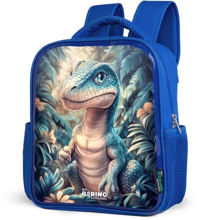 NoBoringSuitcases.com® - Rugzak blauw - Schooltas jongens - Dino in mystieke jungle met maanlicht - Kinder rugtas jongen - Boekentas kind - Kinderrugzak voor school - Schoolrugzak