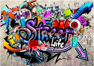 Fotobehangkoning - Behang - Vliesbehang - Fotobehang Graffiti Kunst - Street Game - 150 x 105 cm