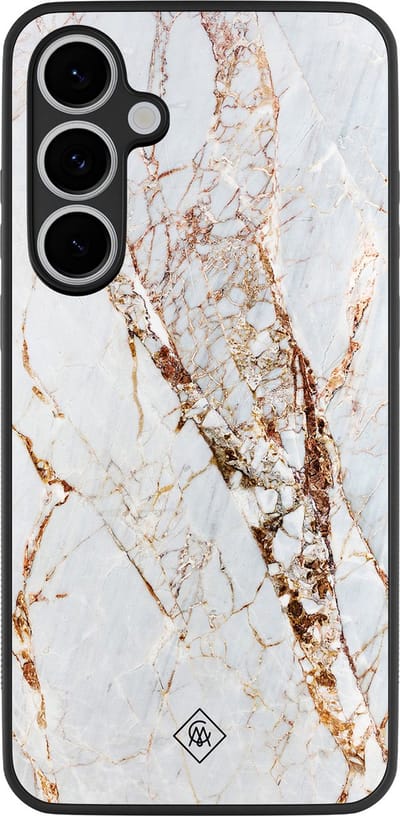 Casimoda® hoesje - Geschikt voor Samsung Galaxy S24 FE - Marmer Goud - Zwart TPU Backcover - Marmer - Goudkleurig