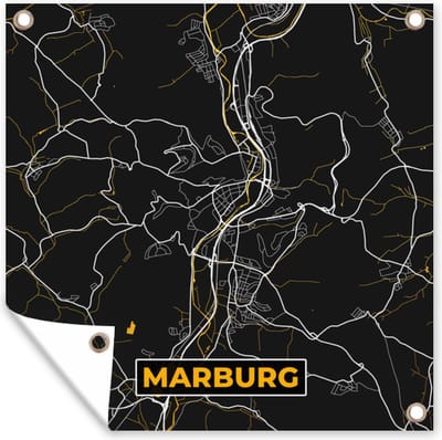 Tuin poster Stadskaart – Kaart – Marburg – Gold – Duitsland – Plattegrond - 200x200 cm - Tuindoek