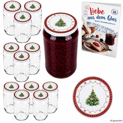 12-delige set ronde glazen 1062 ml tot 82 kersttraum deksel incl. diamant Geleerzauber receptenboekje 12-delige set ronde glazen 1062 ml tot 82 kersttraum deksel incl. diamant Geleerzauber receptenboekje