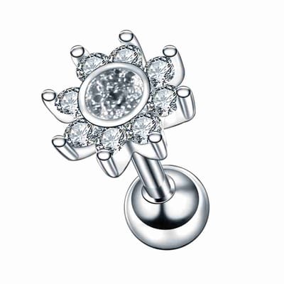 WeLoveSilver - zilveren bloem piercing - chirurgisch staal - kristallen