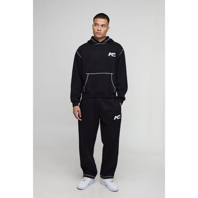 Oversized Boxy M Star Trainingspak met capuchon en contraststiksels | Black | Size Small