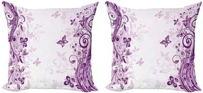 ABAKUHAUS Kussenhoes – Set van 2x40x40 cm – Vlinders en Bloemen – Dubbelzijdig – Paars