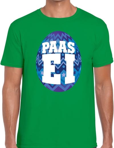 Groen Paas t-shirt met blauw paasei - Pasen shirt voor heren - Pasen kleding S