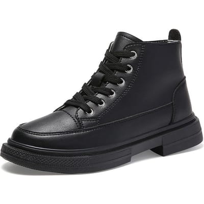 Nouvelles chaussures montantes en cuir pour femmes, chaussures plates de Style britannique, bottines confortables à lacets, bout rond, chaussures décontractées pour adultes 3.5 noir