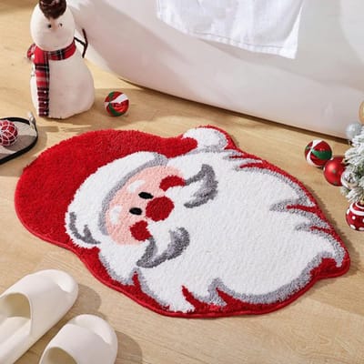 Kerstboom Vloerkleed - Antislip imitatie kasjmier tapijt - Woondecoratie Slaapkamer - Zachte Wasbare en Antislip Mat - voor Woonkamer Eetkamer Slaapkamer & Badkamer - Kerstdecoratie （ Kerstman met rode hoed 40*60cm ）