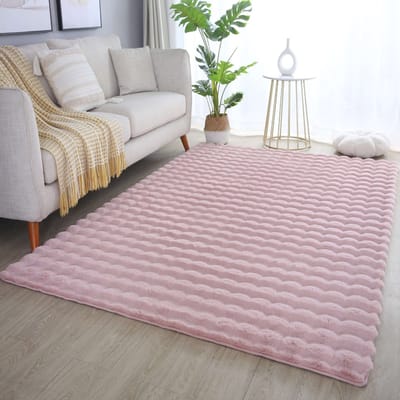 Flycarpets Felicia Hoogpolig Fluffy 3D Design Vloerkleed - Roze - 80x250 cm
