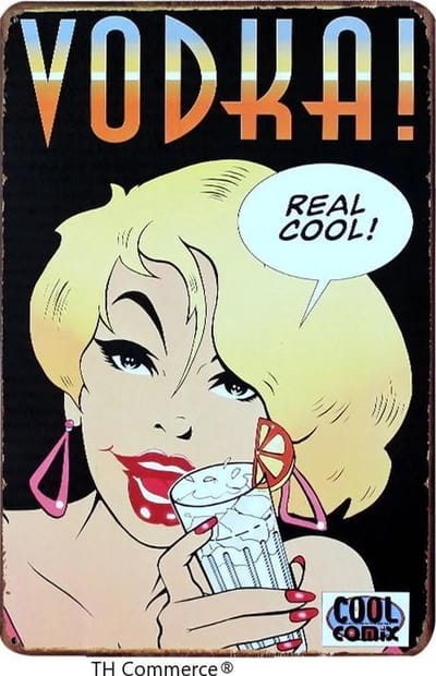 METALEN WANDBORD - WODKA - VODKA - ALCOHOL CARTOON - WANDDECORATIE - RECLAMEBORD - MUURPLAAT - VINTAGE - RETRO - TEKST - DECORATIEBORD - NOSTALGIE ART - 30x20 cm - TH Commerce® - nr 7488
