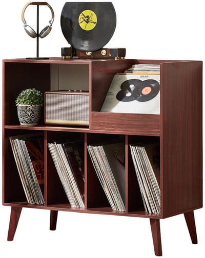 JCP® Platenspeler Kast - Platenrek met Plank - Houder voor Vinylplaten - Bruin - 40cm x 80cm x 83cm