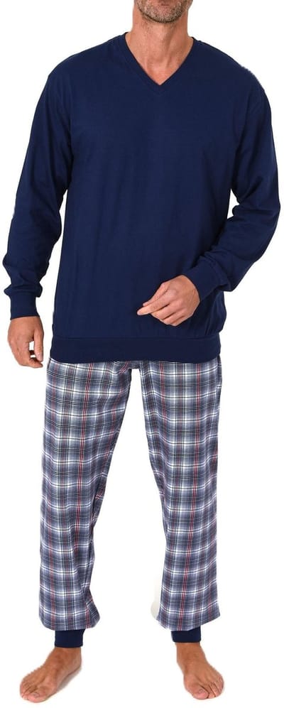 Normann heren pyjama lang met manchetten en jersey ruitenbroek – ook in grote maten