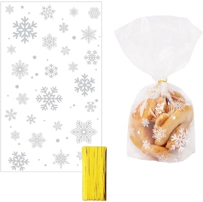 Allecto - Kerst Snowflake Cellofaan Tassen - Snoep en Koekjes - 9.5x16cm met Twist Ties - Perfect voor Cadeaus - Decoratief en Praktisch - Geschikt...