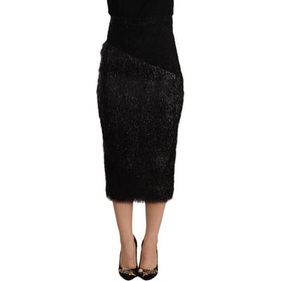 Masha Ma damesrok in zwart klatergoud met hoge taille en kokerrok in viscose.