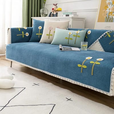 Stevige Bloemen Bankhoes Witte Rand Chenille Bankmat Antislip Bankhanddoek Bankkussen Vier Seizoenen Universele Bankhoes 70x70cm 1pcs