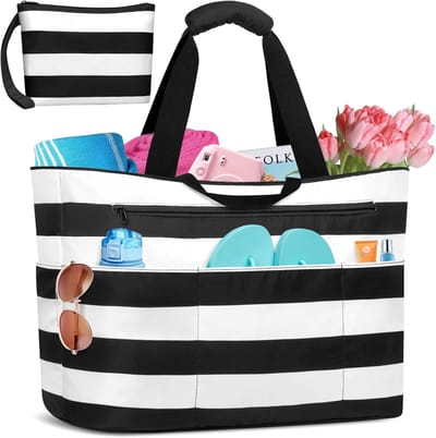 Thijox - Grote Strandtas XXL 50L Waterdicht Opvouwbaar met Ritssluiting, 14 Zakken, Perfect voor Familie, Strand, Sport en Winkelen