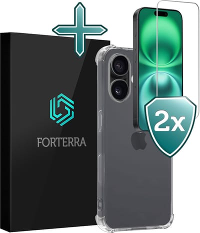 Hoesje Met Screenprotector - 2 stuks - Geschikt voor Apple iPhone 16 - Sterk & Shockproof - Back Cover - Siliconen Case - Telefoon Hoes - Shock Proof - Transparant