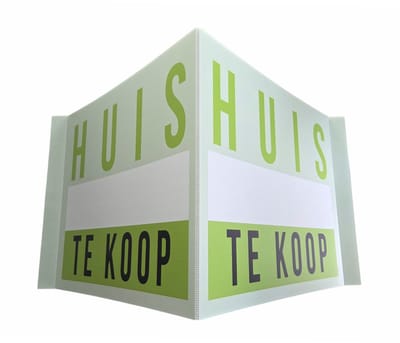 Raambord/ Immobord/ Bord | "Huis te koop" | 140 x 50 cm | Kanaalplaat | Huis verkopen | V-bord | Verkoop | Inclusief sterke dubbelzijdige tape | Groen/ wit | 1 stuk