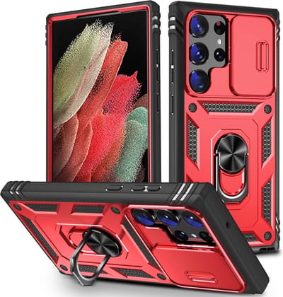 Coverup Hoesje - Geschikt voor Samsung Galaxy S24 Ultra Hoesje - Coverup Ring Kickstand Back Cover met Camera Shield - Rood