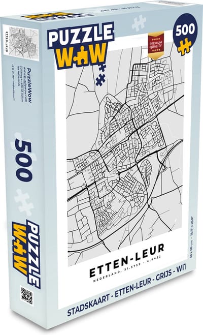 Puzzel Stadskaart - Etten-Leur - Grijs - Wit - Legpuzzel - Puzzel 500 stukjes - Plattegrond