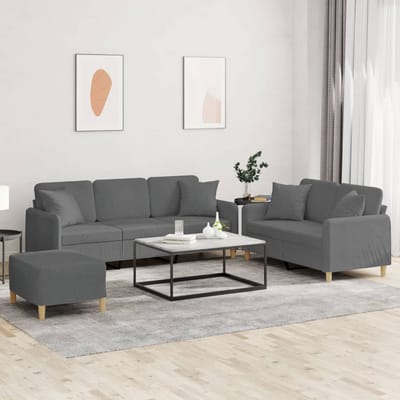 vidaXL - 3-delige - Loungeset - met - kussens - stof - donkergrijs