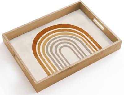Dienblad hout 40x30 cm - Schootdienblad - Minimalistisch - Boog - Lijnen - Beige - Borrelplank rechthoek - Plateau dienbladen