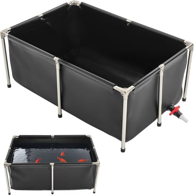 Viskom - Opvouwbare PVC Koivijver - 480 L Capaciteit - Stevig Frame - Met Afvoerklep - 120 x 80 x 50 cm - Voor Aquacultuur & Koikweek