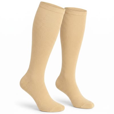 Alyze Compressie kousen - 2 paar - Maat 43-46 - Hoog - Sokken voor mannen & vrouwen - Steunkousen - Hardlopen, Vliegtuig, Bed - Beige
